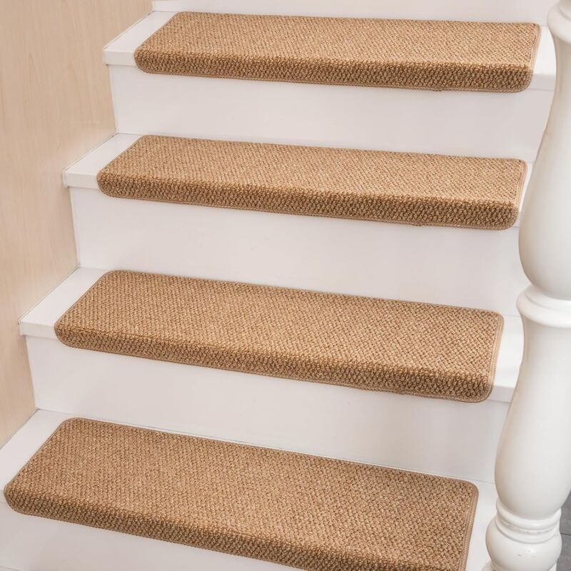 Tapis d'escalier autocollants,Self Adhesive Carpet Runner Rugs Stairway Grip Step Treads,15 pcs 65x21x4 cm Beige clair