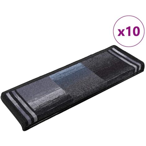 Tapis d'escalier-Moquette d'escalier-Tapis de marches autoadhésifs 10 pcs 65x21x4 cm Noir et gris 888209