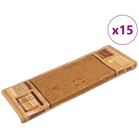 Tapis d'escalier-Moquette d'escalier-Tapis de marches autocollants 15 pcs 65x21x4 cm Beige 769591