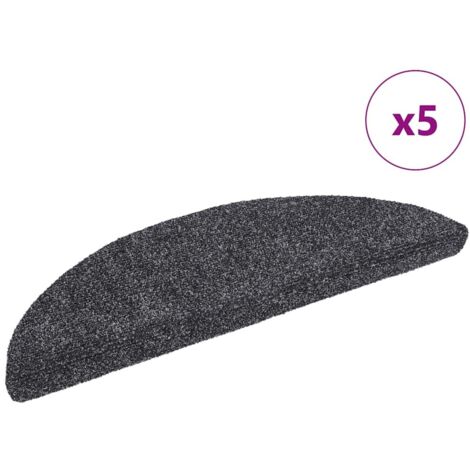 Tapis d'escalier-Moquette d'escalier-Tapis de marches autocollants 5 pièces 56 x 17 x 3 cm Gris foncé Demi-rond 655730