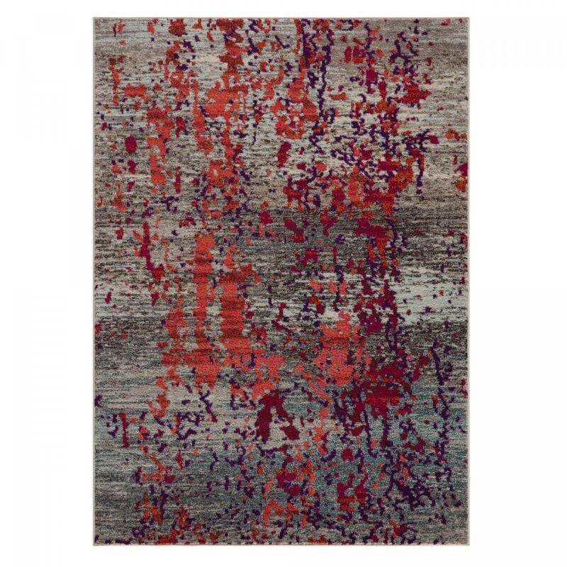 Jadorel - Tapis salon et chambre 120x170 orange et rouge rectangle tissé motif abstrait grandaz