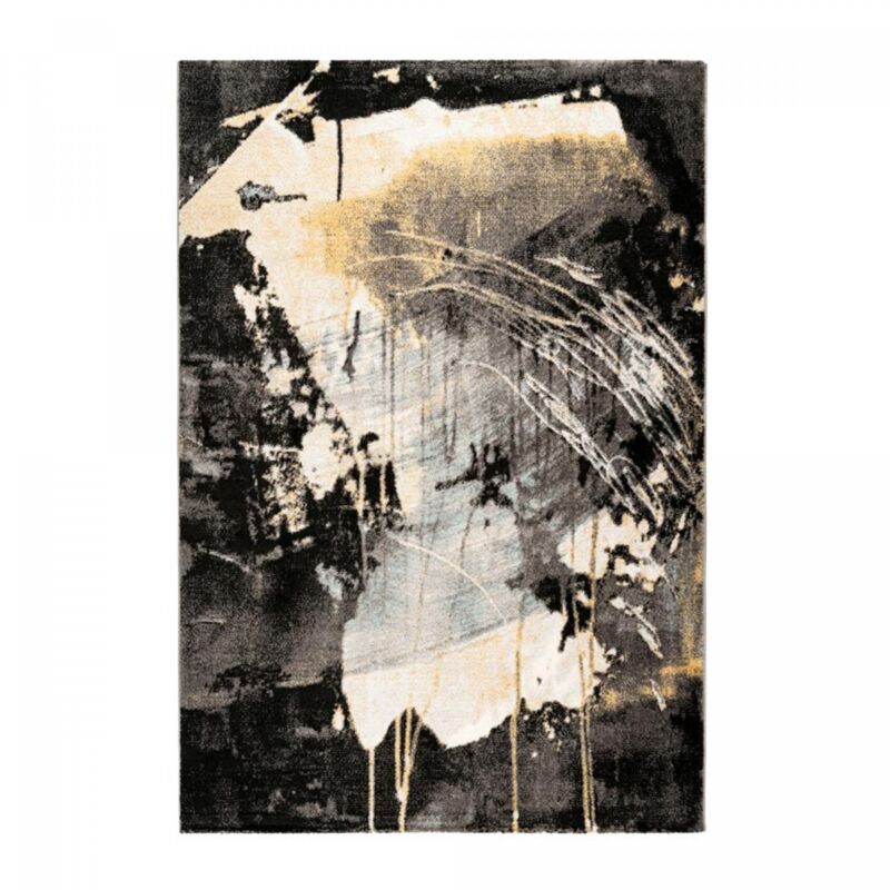 Tapis salon et chambre 120x170 jaune et gris rectangle tissé motif abstrait funala