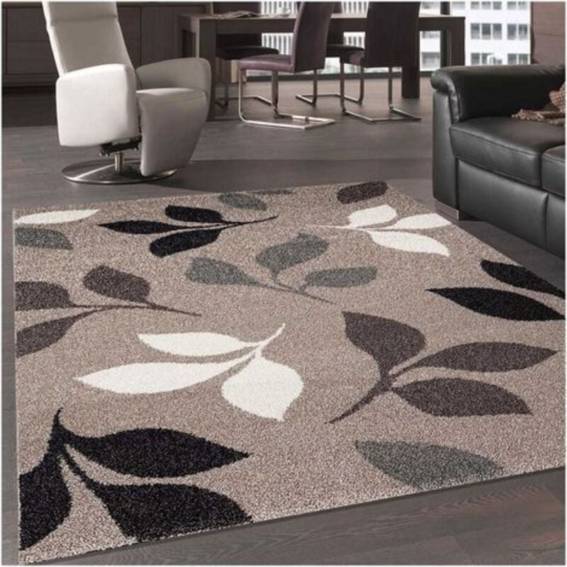 Unamourdetapis - Tapis chambre 60x115 taupe rectangle tissé motif floral 3FLOWER