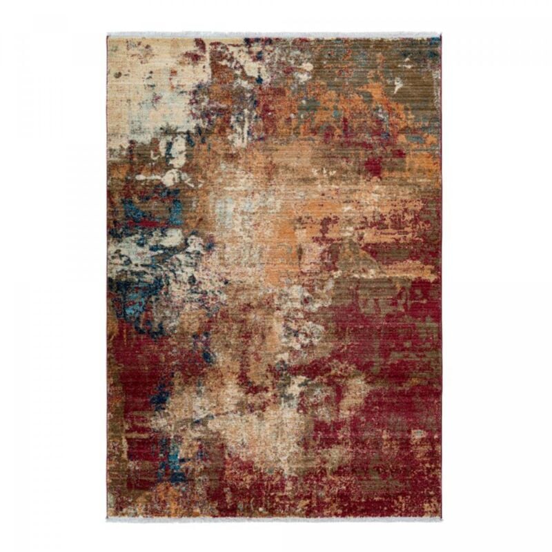 Tapis salon et chambre 80x150 rouge et orange rectangle tissé motif abstrait MEDELLO