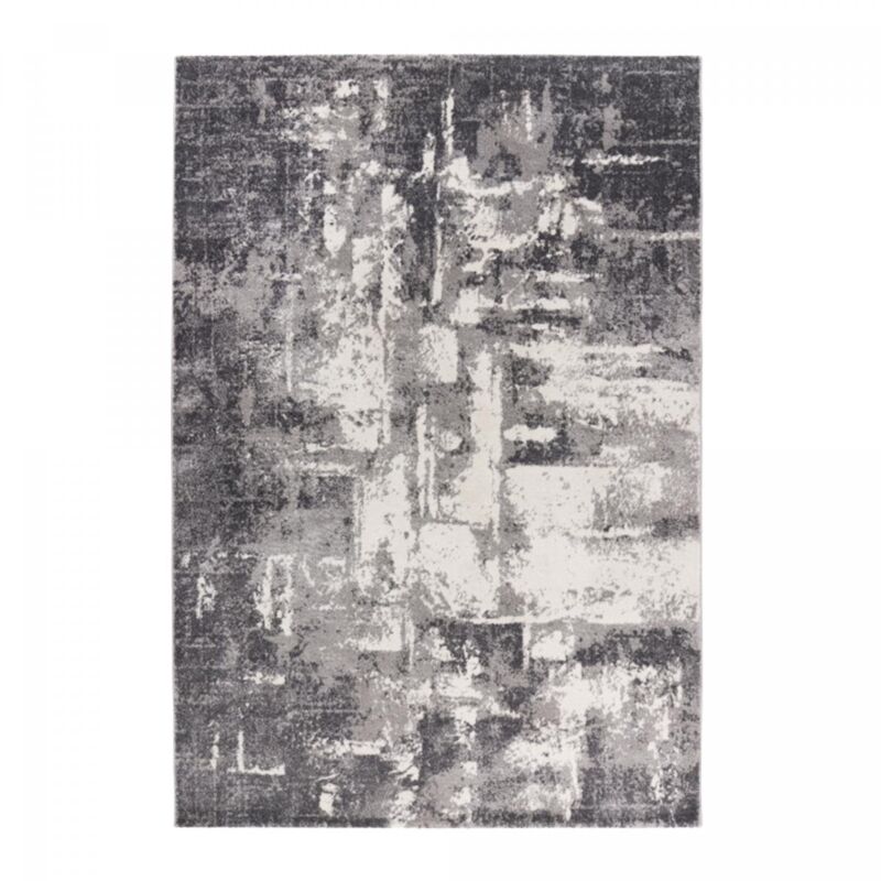 Tapis salon et chambre 80x150 gris et beige rectangle tissé motif abstrait trenda