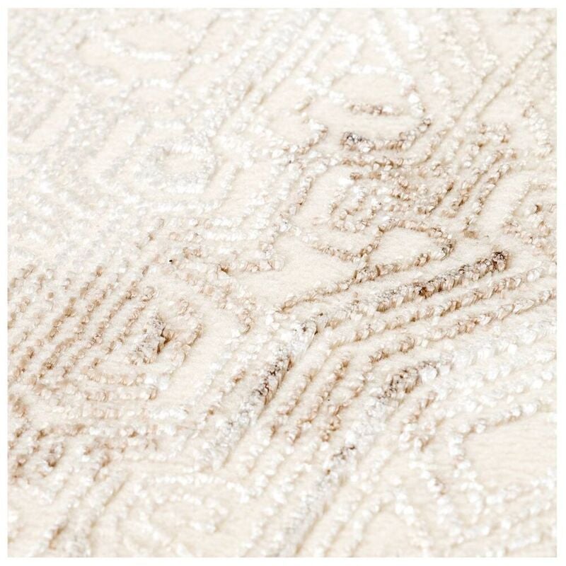 Allotapis - Tapis design avec franges ethnique doux Cleo Beige 200x290