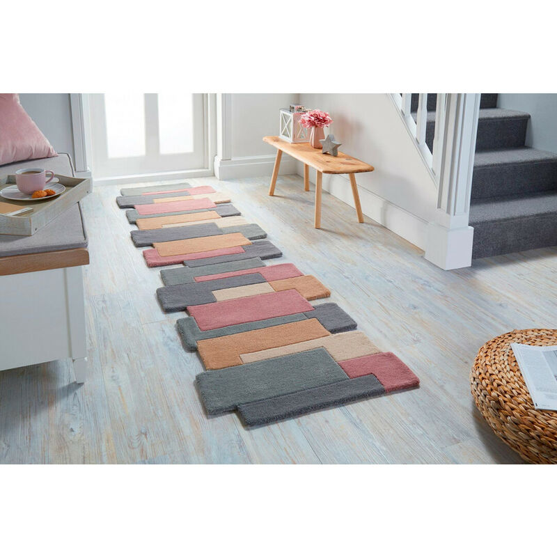 Flair Rugs - Tapis design en laine géométrique pour salon Collage Brun 60x230