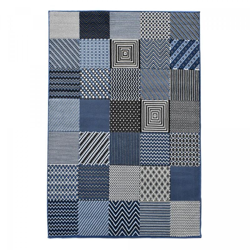 Unamourdetapis - Tapis chambre 80x150 bleu rectangle tissé motif géométrique AF1 geotrem