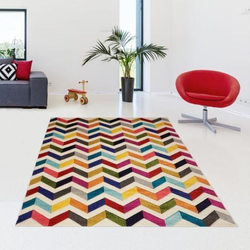 Unamourdetapis - Tapis salon et chambre 160x230 multicolore rectangle tissé motif géométrique chevron