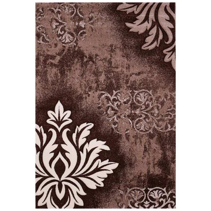 Dezenco - Tapis chambre 80x150 marron rectangle tissé motif baroque bar