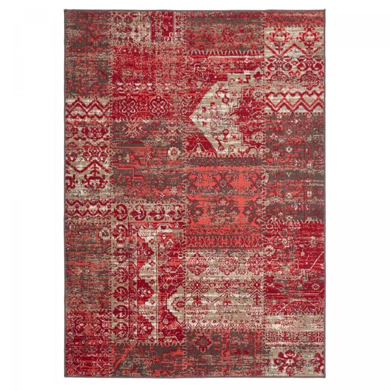 Unamourdetapis - Tapis salon et chambre 60x110 rouge rectangle tissé motif ethnique AF1 patwork