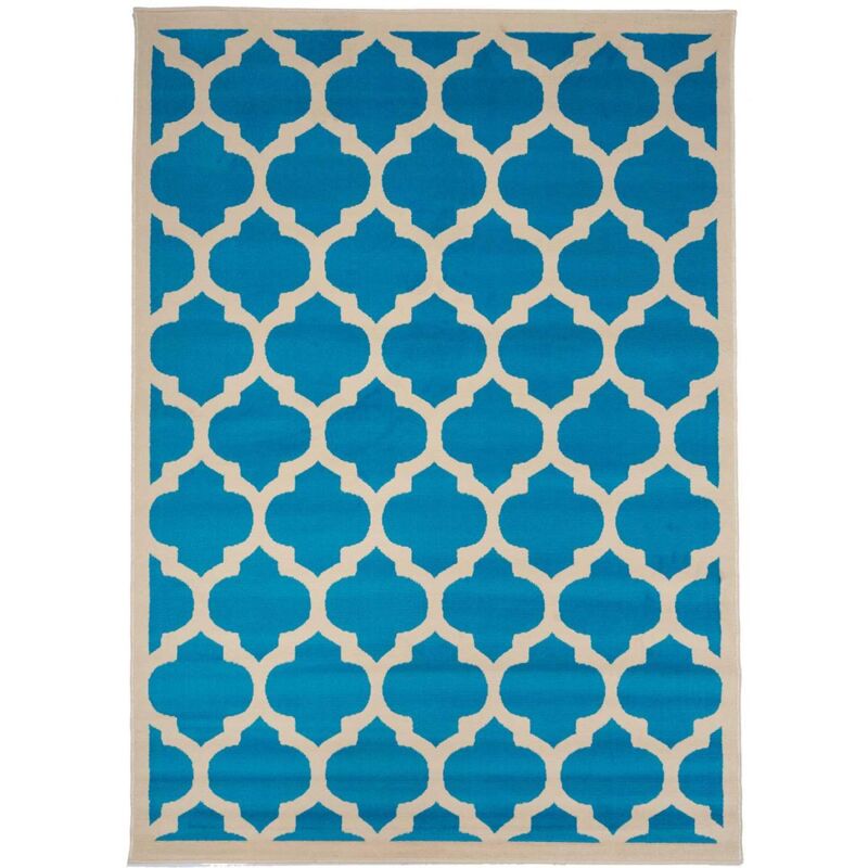 Tapis salon et chambre 60x110 bleu rectangle tissé motif géométrique AF1 STYLE