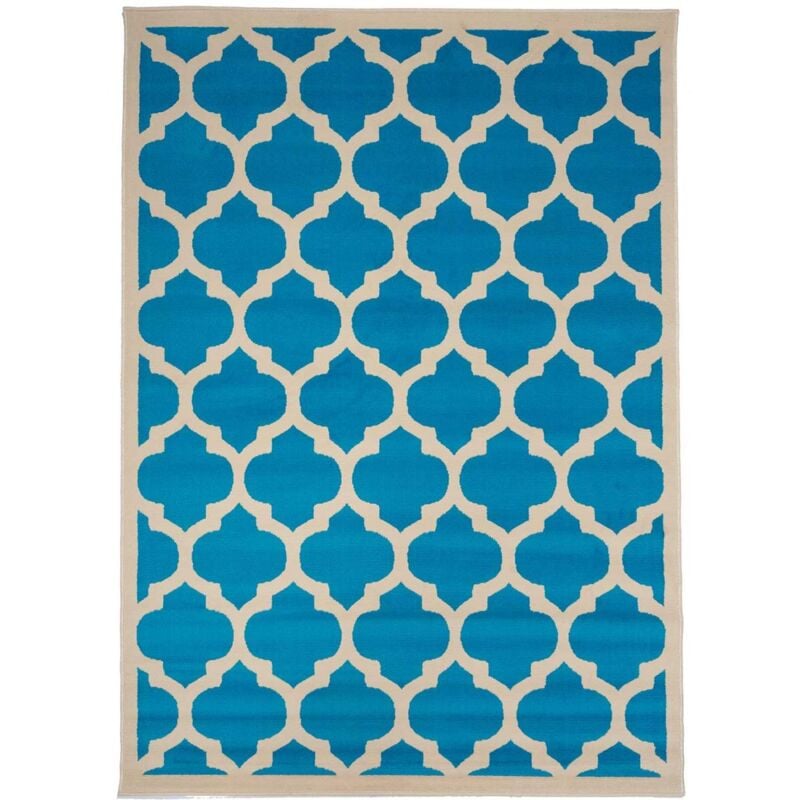 Unamourdetapis - Tapis salon et chambre 80x150 bleu rectangle tissé motif géométrique AF1 style