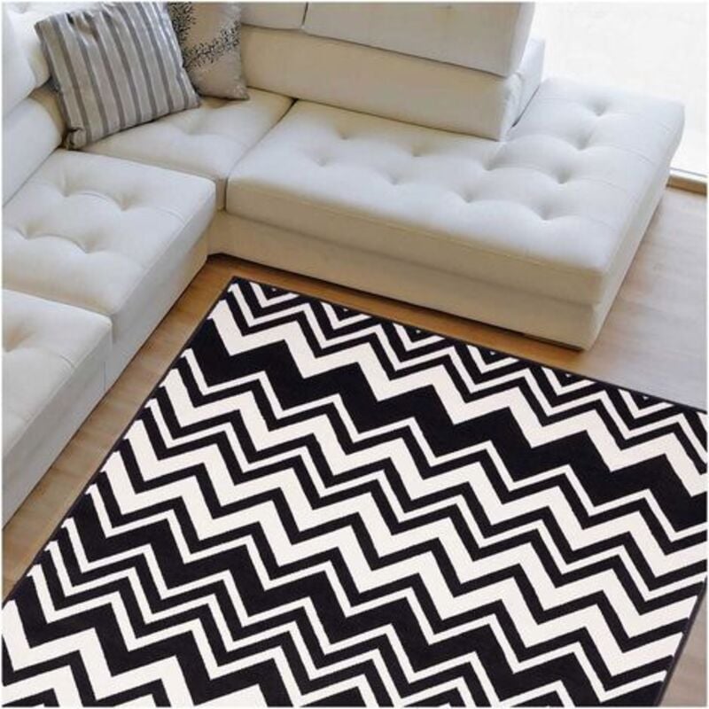 Tapis salon et chambre 160x225 noir rectangle tissé motif géométrique AF1 vagues