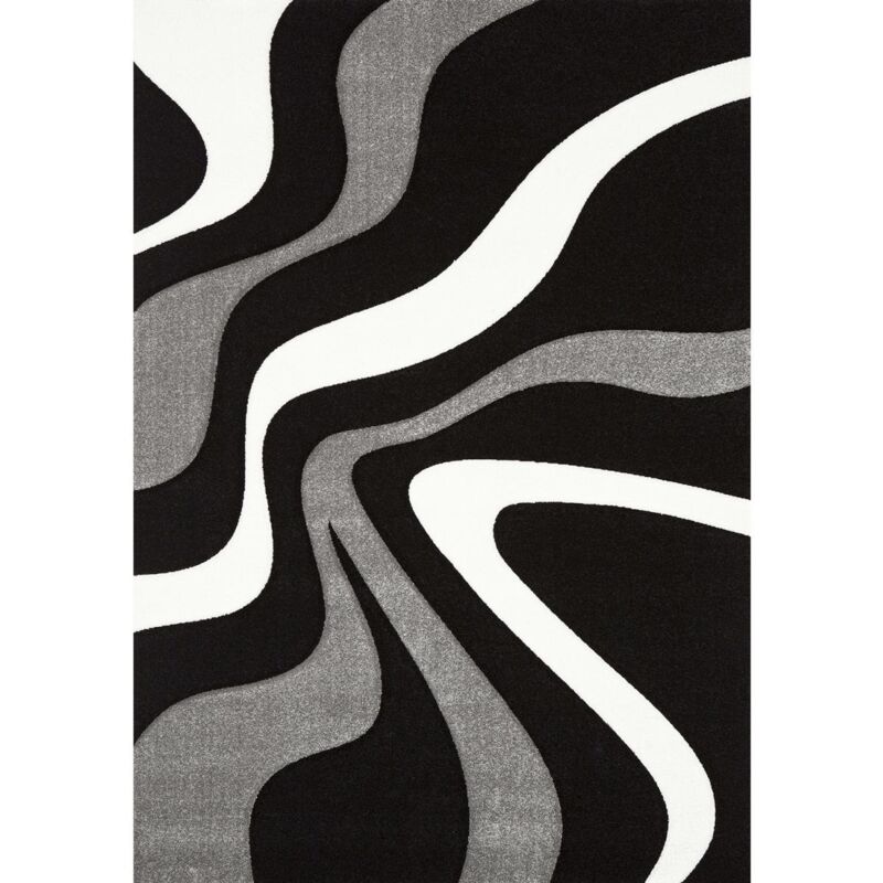 Dezenco - Tapis salon et chambre 120x170 noir rectangle tissé motif rond vague