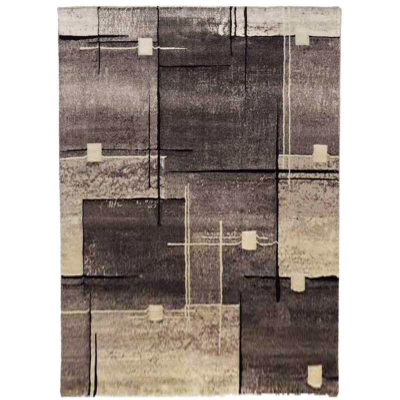 Tapis salon et chambre 80x150 gris rectangle tissé motif abstrait NOVA