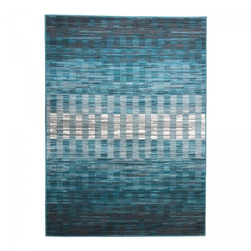 Jadorel - Tapis salon et chambre 80x150 bleu et blanc tissé motif géométrique AF1 geoflou