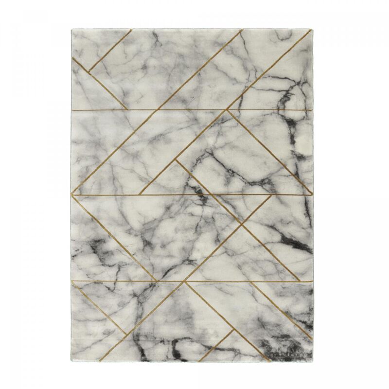 Tapis salon et chambre 200x290 gris et or rectangle tissé motif abstrait marbli