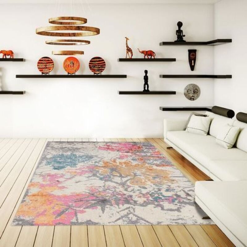 Unamourdetapis - Tapis chambre 80x150 gris rectangle tissé motif floral giorgia 1