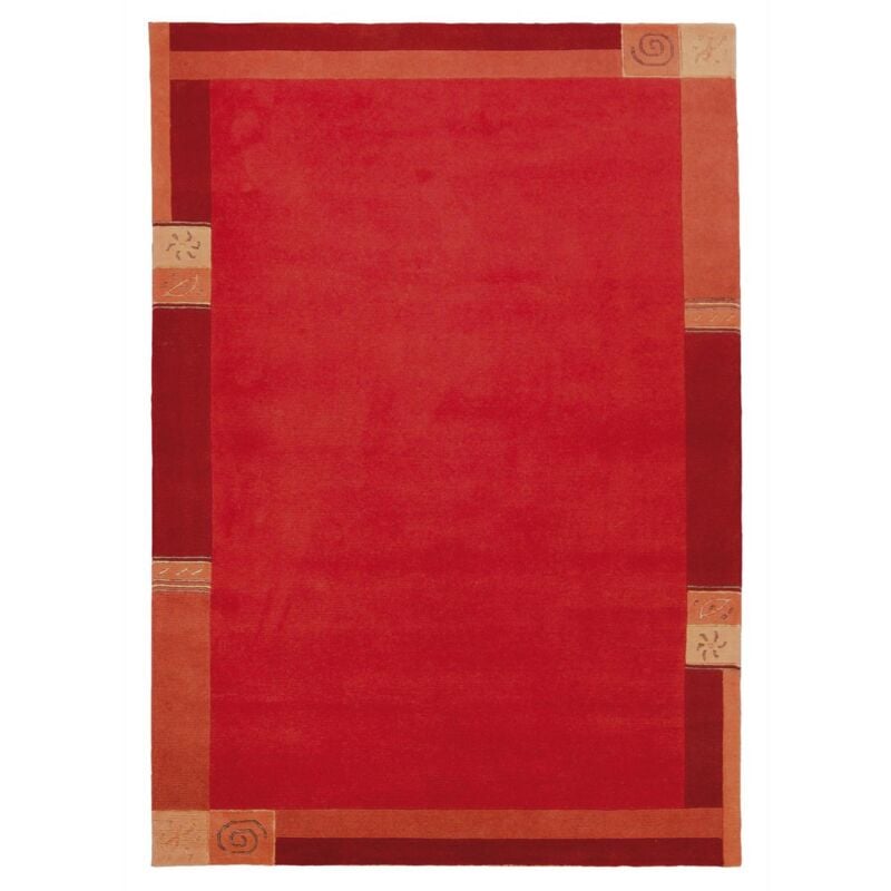 Tapis salon et chambre en laine 70x140 rouge rectangle fait main motif simple limana