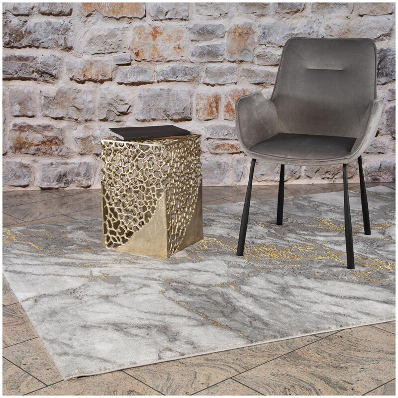 Allotapis - Tapis design marbré pour salon rectangle Sater Argenté 80x150