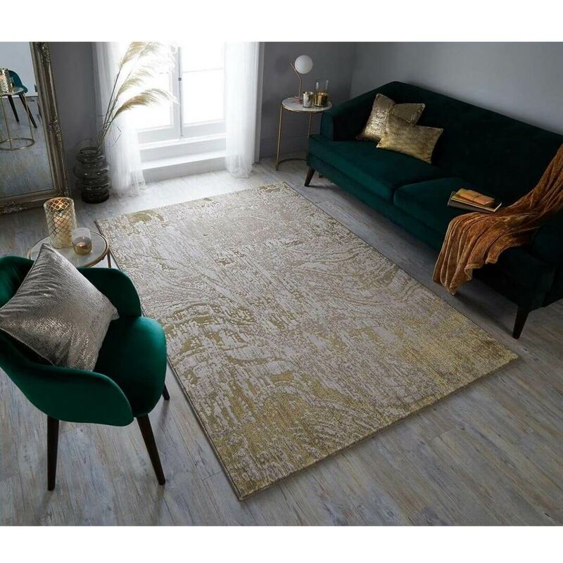 Flair Rugs - Tapis design rayé pour salon Arissa Doré 80x150
