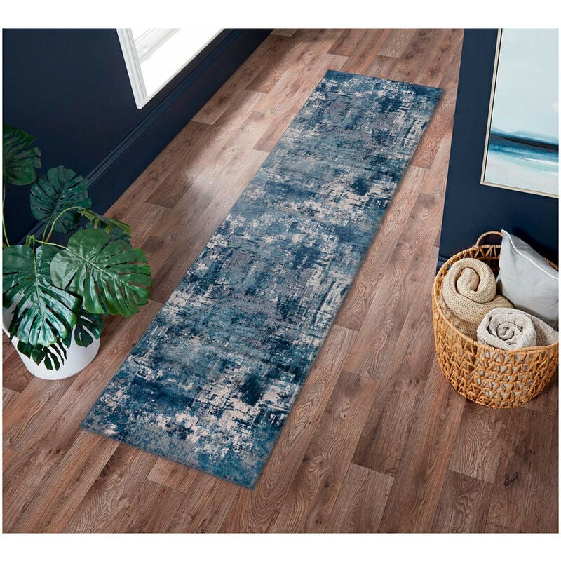 Flair Rugs - Tapis design rayé pour salon Wonderlust Bleu foncé 80x150