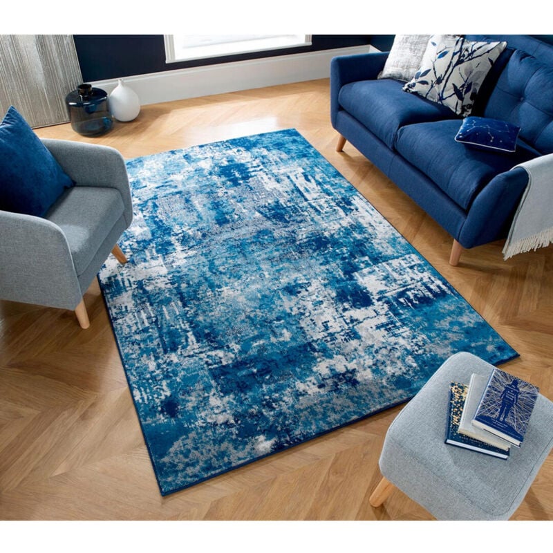 Flair Rugs - Tapis design rayé pour salon Wonderlust Bleu foncé 120x170