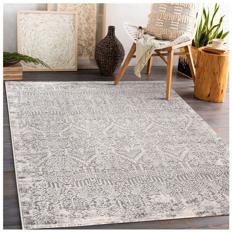 Allotapis - Tapis design rayé rectangle intérieur Persane Gris 80x150