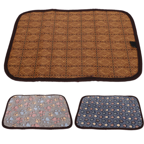 Tapis d'été double face pour chien, coussin rafraîchissant pour animaux de compagnie, lit de couchage doux et respirant pour chat (empreinte couleur café M)