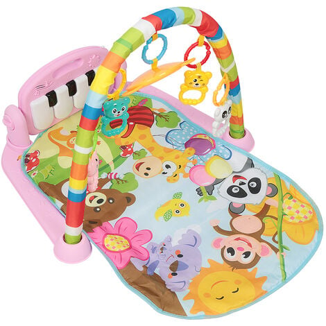 SKECTEN Tapis d'Éveil pour Bébé avec Clavier de Piano, Tapis de Jeu avec 5 Jouets Suspendus Détachables, Tapis d'Éveil Doux avec Arche Amovible et Images d'animaux, pour Nouveau-née, Rose