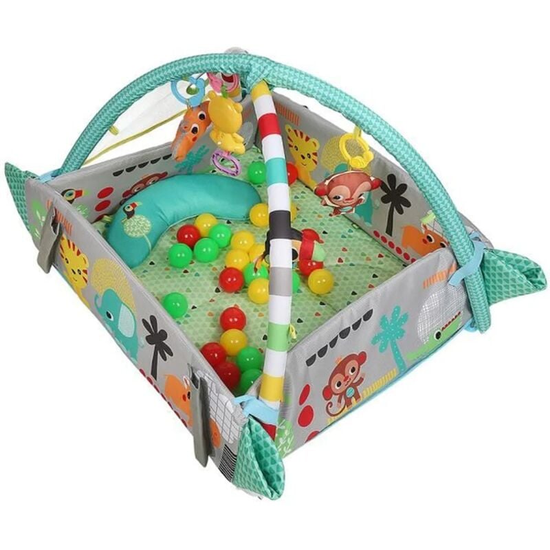 Tapis d'Eveil évolutif multifonction 5 en 1 - 30 balles incluses, 12 musique et 20 minutes de musique et lumières,Vert