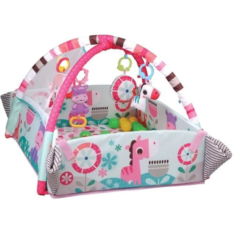 Tapis d'Eveil évolutif multifonction 5 en 1 - 30 balles incluses, 12 musique et 20 minutes de musique et lumières,Rose