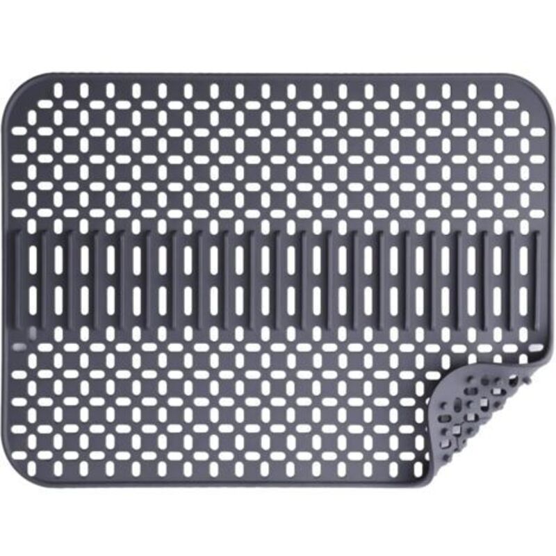 Tapis d'évier en silicone - 43 x 32 cm - 1 épaisseur - Passe au lave-vaisselle - Résistant à la chaleur et antidérapant - Gris foncé