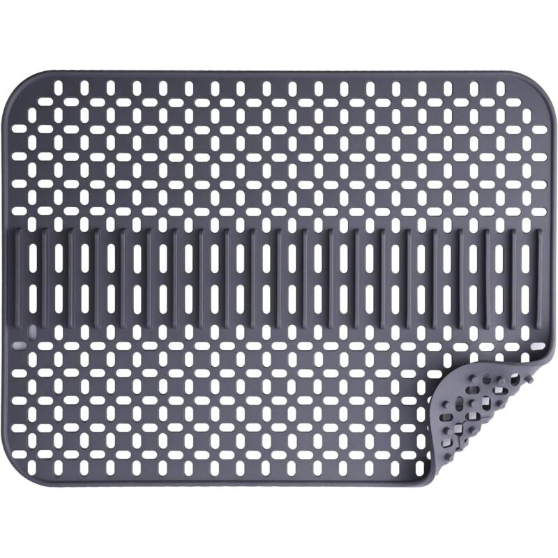 Tapis d'évier en silicone 43 x 32 cm résistant à la chaleur et antidérapant (gris foncé)