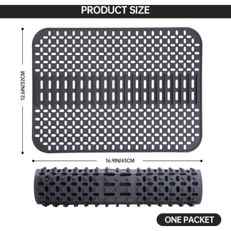 Tapis d'évier en silicone, gris foncé, 43 x 32 cm, résistant à la chaleur, antidérapant.