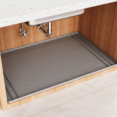 Tapis d'évier gris foncé, 31 po x 22 po, 1 pièce, en silicone, résistant aux taches et imperméable, pour meuble/plateau de salle de bain.