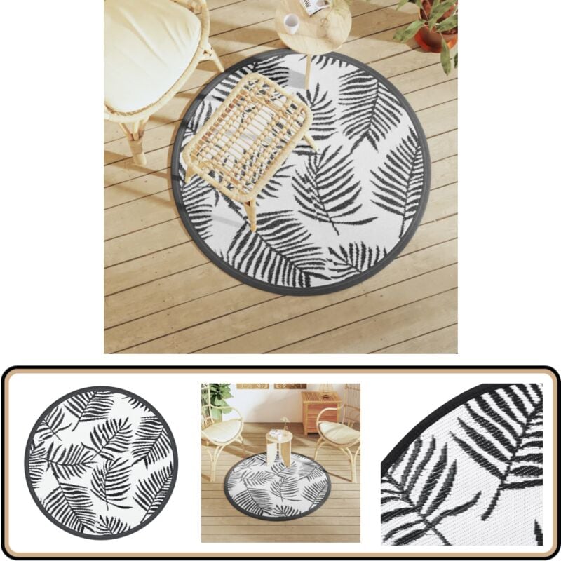 Vidaxl - Tapis d'extérieur arakil blanc et noir Ø120 cm pp - Tapis Exterieur - Tapis De Jardin - Tapis Rond - Tapis Design - Décoration Exterieure