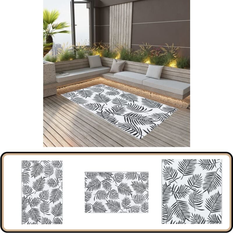 Vidaxl - Tapis d'extérieur arakil Blanc et noir 120x180 cm pp - Tapis Exterieur - Tapis De Terrasse - Tapis De Balcon - Motif Jacquard - Tapis Design