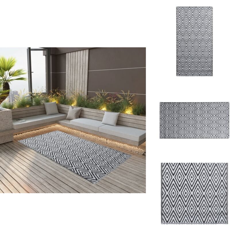Tapis d'extérieur ARAKIL Blanc et noir 120x180 cm PP - Tapis Exterieur - Tapis De Terrasse - Tapis De Balcon - Motif Jacquard - Tapis Design