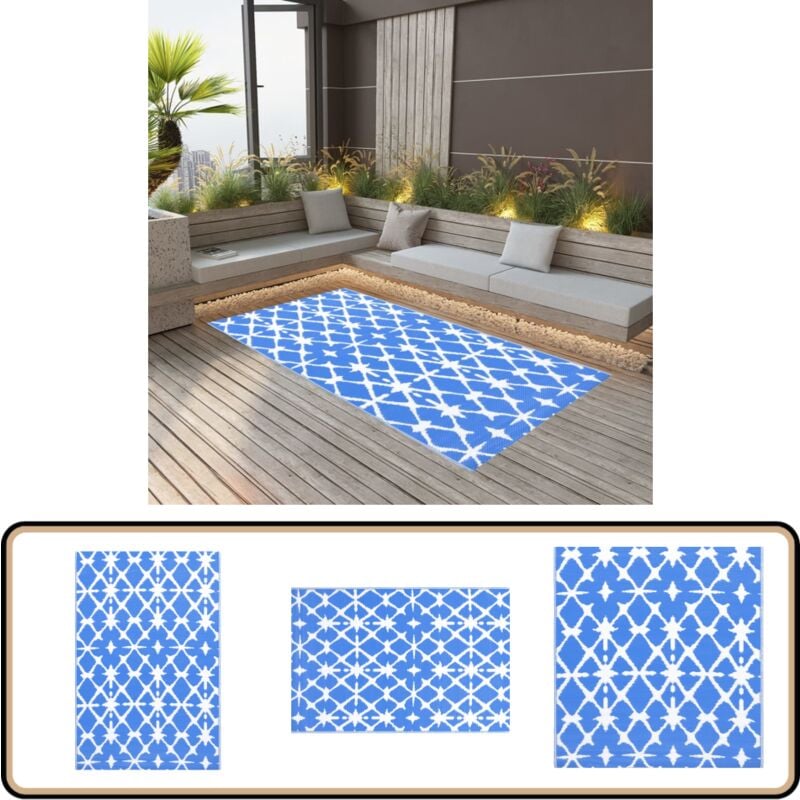 Vidaxl - Tapis d'extérieur arakil bleu et blanc 160x230 cm pp - Tapis Exterieur - Tapis De Terrasse - Tapis De Balcon - Motif Jacquard - Tapis Bleu