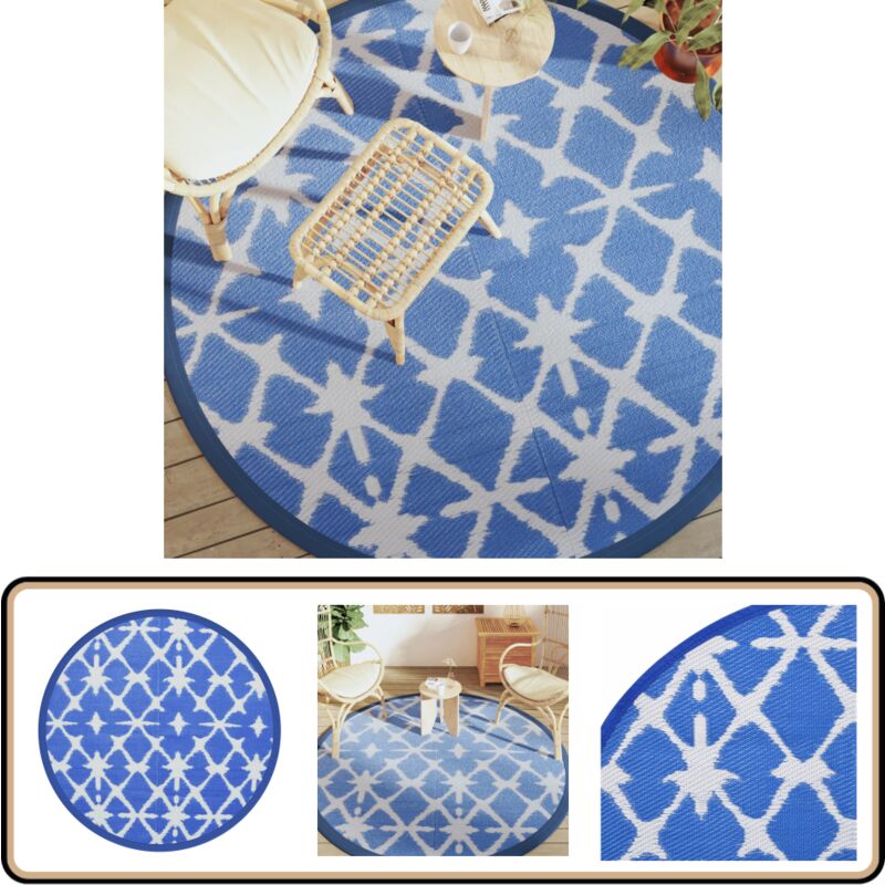 Vidaxl - Tapis d'extérieur arakil bleu et blanc Ø200 cm pp - Tapis Exterieur - Tapis De Jardin - Tapis Rond - Tapis Bleu - Décoration Extérieur