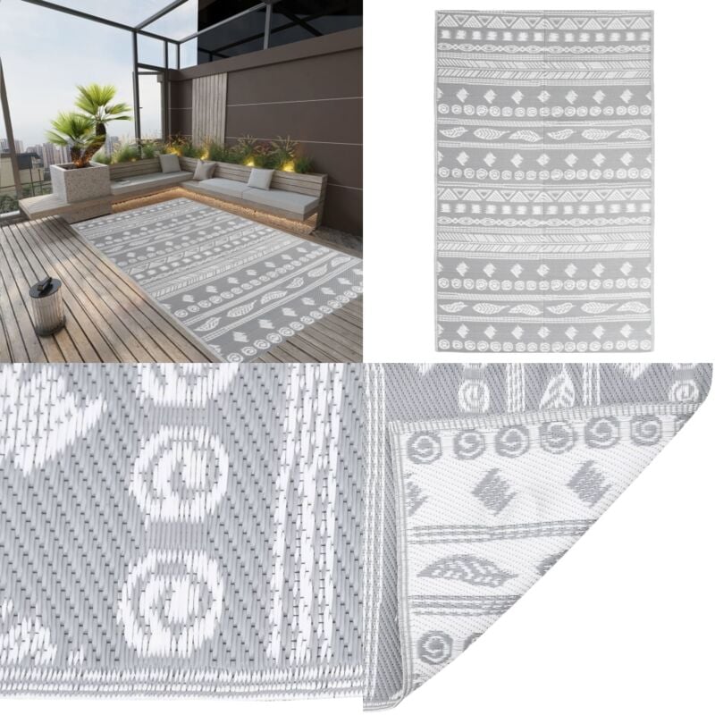 Vidaxl - Tapis d'extérieur arakil Gris 140x200 cm pp - Tapis Exterieur - Tapis De Terrasse - Tapis De Balcon - Motif Jacquard - Tapis Gris - Home &