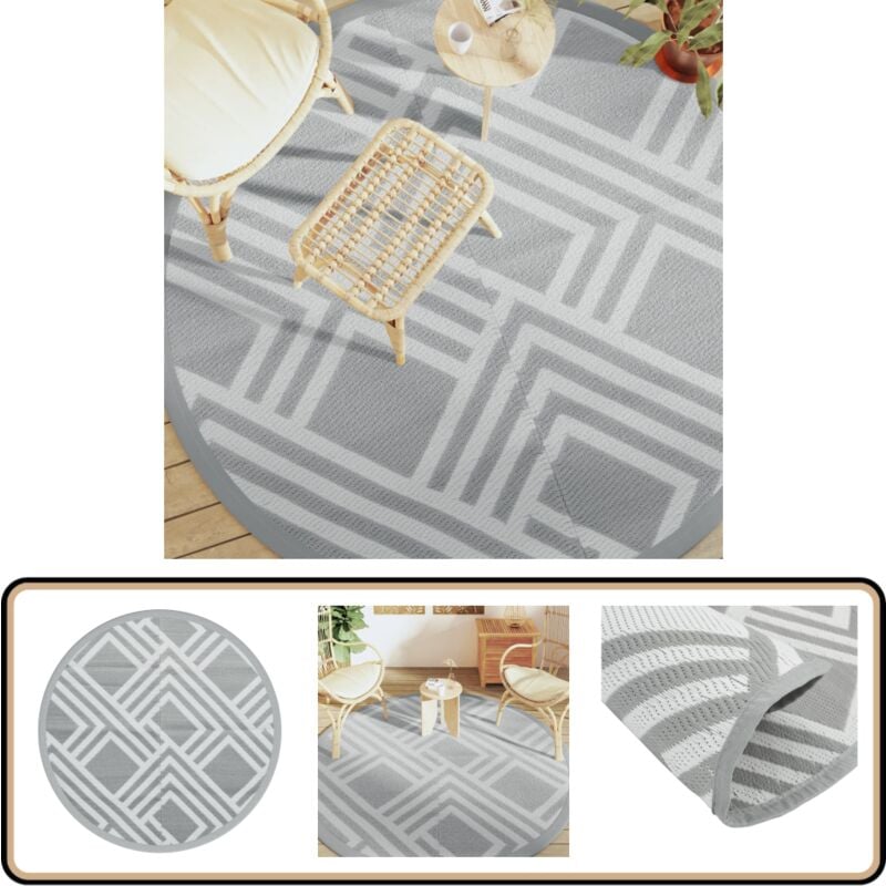 Tapis d'extérieur ARAKIL gris Ø200 cm PP - Tapis Exterieur - Tapis De Jardin - Tapis Rond - Tapis Design - Tapis Durable