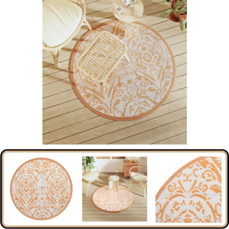 Vidaxl - Tapis d'extérieur arakil orange et blanc Ø120 cm pp - Tapis D'extérieur - Tapis De Jardin - Tapis Rond - Tapis Coloré - Décoration Extérieure