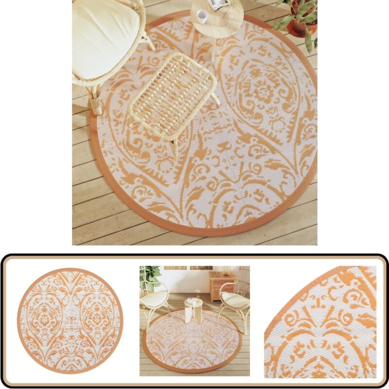 Vidaxl - Tapis d'extérieur arakil orange et blanc Ø160 cm pp - Tapis D'extérieur - Tapis De Jardin - Tapis Rond - Décoration Exterieure - Terrasse