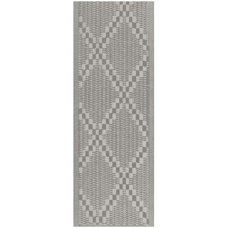 Beliani - Tapis Extérieur et Intérieur Gris et Blanc en Polypropylène Motif à Carreaux pour Salon ou Terrasse au Style Minimaliste Moderne 60 x 105 cm