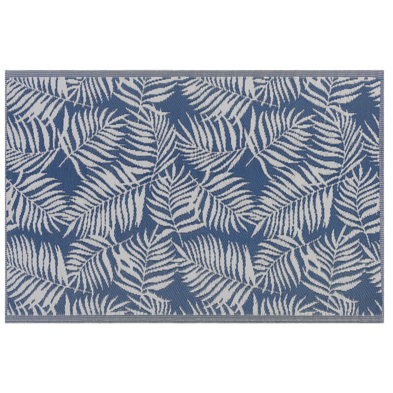 Beliani - Tapis d'Extérieur Bleu et Blanc en Polypropylène Motif Feuilles de Palmier pour Terrasse au Style Moderne 120 x 180 cm Blanc