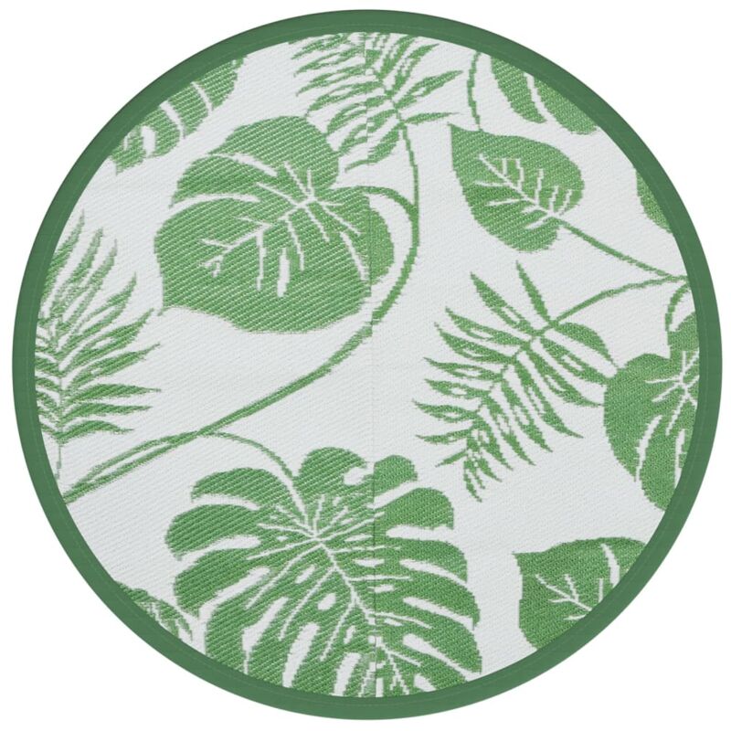 Tapis d'extérieur vert Ø120 cm PP vidaXL - Green leaf pattern