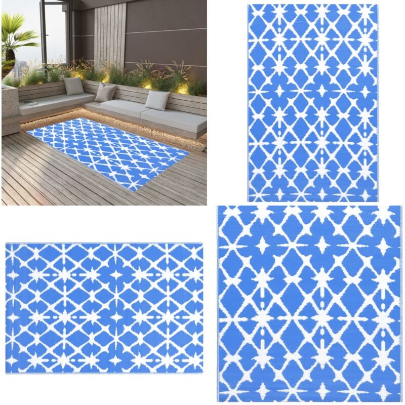 Tapis d'extérieur ARAKIL bleu et blanc 120x180 cm PP - Tapis Exterieur - Tapis De Terrasse - Tapis De Balcon - Décoration Extérieure - Motif Jacquard